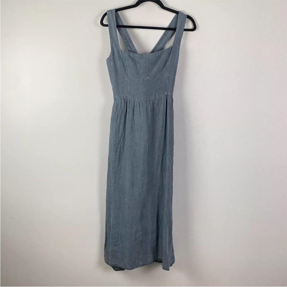 Zara The Lena Dress Blue Linen Midi Dress Large NWT